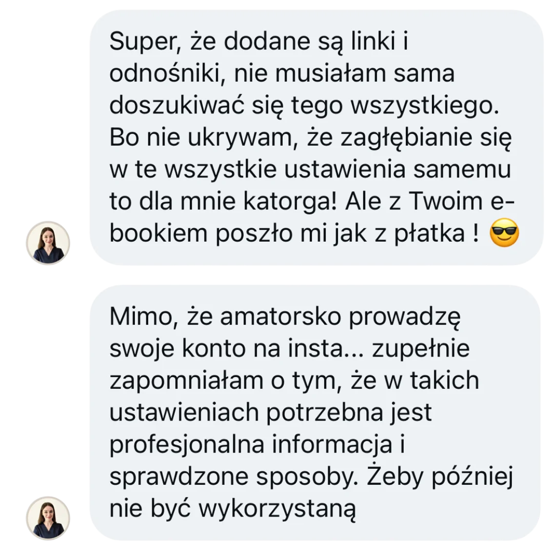 Zrzut ekranu opinii - linki i odnośniki ułatwiają ustawienia; szybka, wygodna praca z e-bookiem.